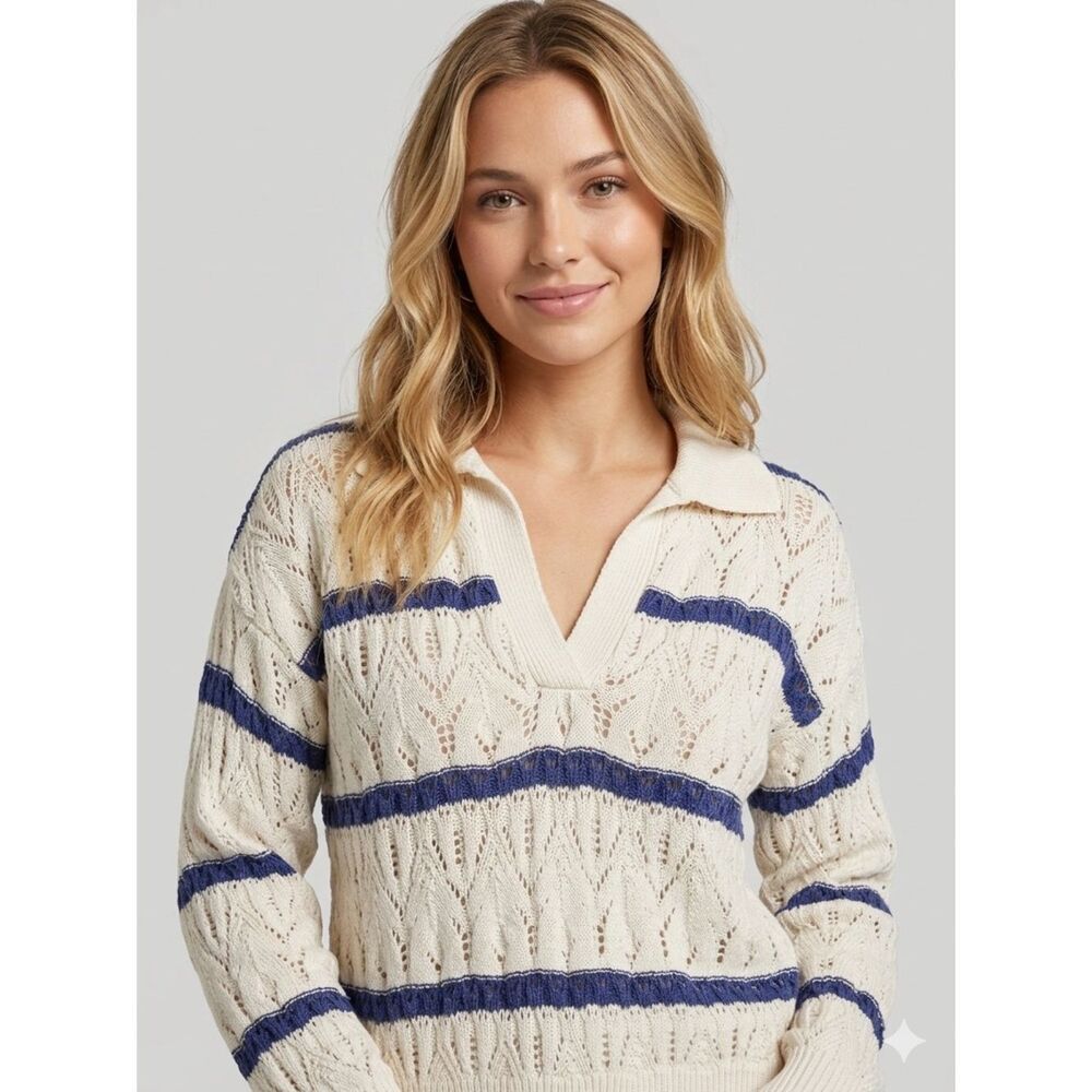 Cream Airy Open-Knit Lightweight Sweater Coastal Cottagecore Beachy Medium - Picture 14 of 15